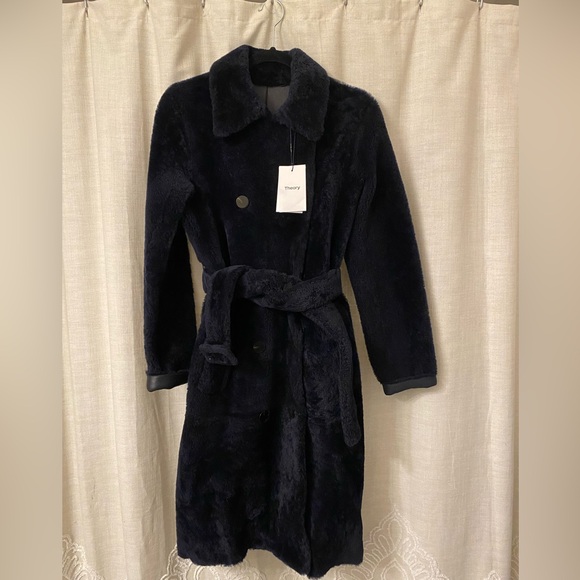 Theory lamb leather shearling fur trench coat new NWT - Picture 10 of 12